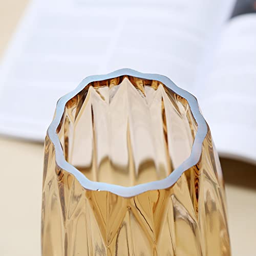 Lucky Bird Amber Glass Vase - Modern Tall/Short Ribbed Vase for Flowers & Candles - Amber H11.8" Centerpiece HomeDecor - color: Amber, size: H-11.8inch