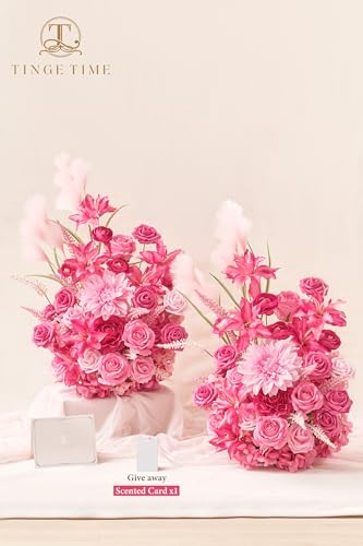TINGE TIME Free-Standing Artificial Flower Set of 2, Table Centerpiece with Rubber Pad, Silk Fake Flower for Wedding Centerpiece Archway Aisle Welcome Entrance (Hot Pink) - color: Hot Pink