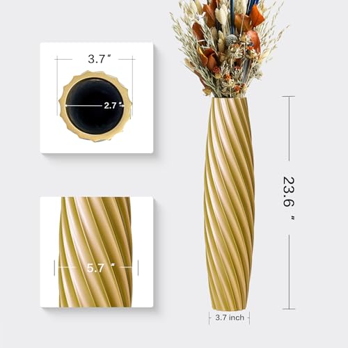Tall Floor Vase, 23.6 inches Tall Vases Sturdy, Luxury, Textured for Decorative Branches Dried Flowers, Floor Vase for Rustic, Living Room, Shelf Decor (Gold) - color: Gold