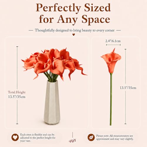 Mandy's 20pcs Coral Calla Lily Artificial Flowers | 13.5 Inch PU Realistic Bouquet for Vase Elegant Home Decor Centerpiece Wedding Bridal Bouquet Table Decoration - color: Coral-1