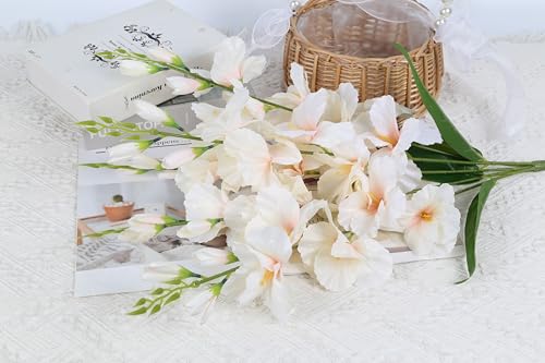 2 Bundles Champagne Gladiolus Artificial Flowers 10 Heads 26.38" Silk Faux Gladiolus Flowers for Wedding Centerpieces, Home Table Party Decor(Champagne) - color: Champagne