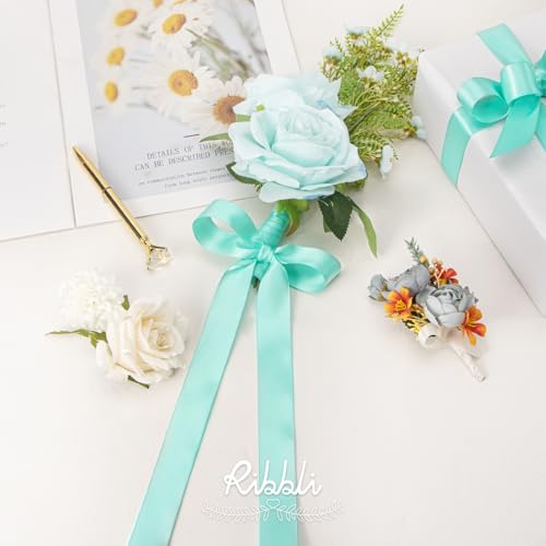 Ribbli Aqua Blue Double Faced Satin Ribbon,1” x Continuous 25 Yards,Use for Bows Bouquet,Gift Wrapping,Wedding Decoration - color: Blue Aqua, size: 1 inch