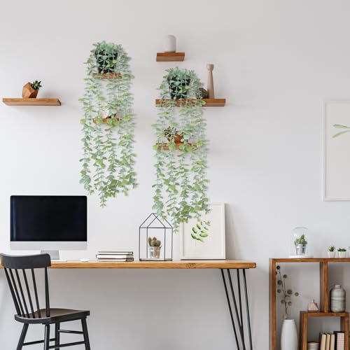 echosari 2 PCS Fake Hanging Plants, Artificial Potted Plants Eucalyptus, Greenery Faux Plants Indoor for Modern Boho Home Bedroom Wall Book Shelf Decor - size: 2 PCS