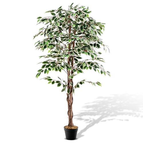 Goplus Artificial Ficus Tree, 5.5ft Tall Lush Faux Tree for Home Decor Indoor with 1008 Leaves, Sturdy Nursery Pot, Decorative Fake Ficus Tree Artificial Plants for Office, Living Room, Porch