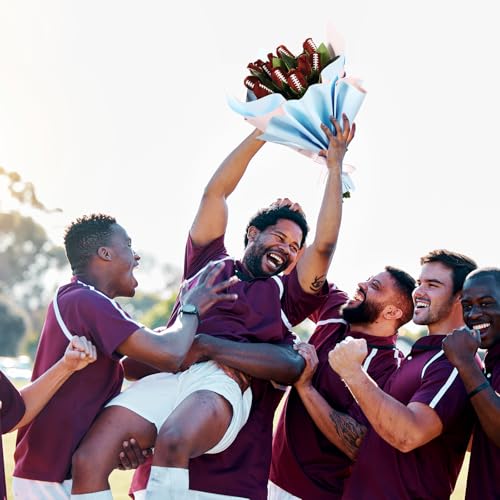 Suhine 12 Pcs Artificial Football Rose Flowers Sports Party Favors Bulk for Birthday Graduation Wedding Party Decorations Table Centerpieces Game Day Tailgate Senior Night Gift(Football Color, Normal) - color: Football Color, size: Normal