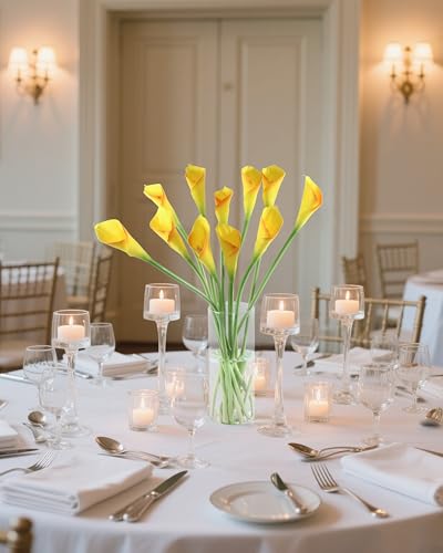 DuHouse 12pcs Calla Lily Artificial Flowers,26" Long Stem Large Calla Lily Flowers,Real Touch Calla Lilies for Party Wedding Bridal Bouquet Home Decor Centerpiece(Yellow-Orange Edge) - color: Yellow-orange Edge