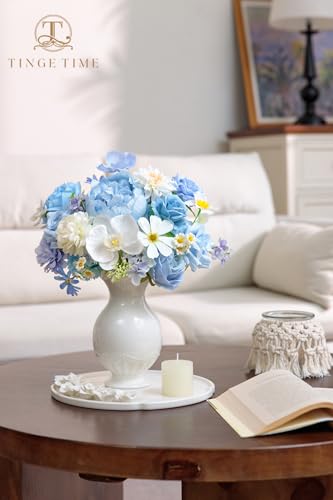 TINGE TIME Fake Flowers Artificial Flowers Peonies Bulbous Chrysanthemum Daisy Hydrangea Sunflower Violets Dahlia Daffodils Epiphyllum Orchid Cherry Blossom Camellia Leyaron (Light Blue) - color: Light Blue