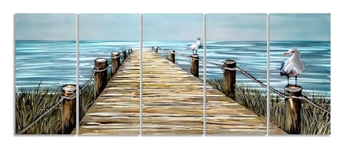 YHSKY ARTS Beach Metal Wall Art - Handcrafted Rustic Bridge Sculpture Set for Home Decor - color: Beach Art, size: 64x24IN