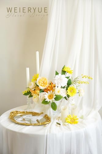 Yellow Artificial Flowers Combo Box Wedding Decor,Fake Flowers,Flowers for Decoration,Silk Flowers for Home Decor Indoor,Cake Flowers,Faux Flowers for Crafts - color: Cream Yellow