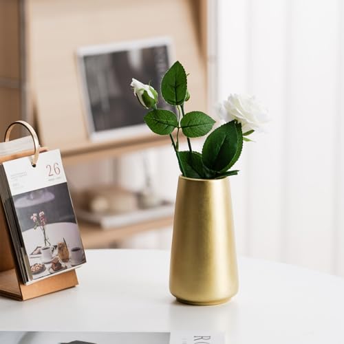 Light Gold Vase - 6" Gold Ceramic Flower vase for Home/Table/Accent Decor, Minimalist Modern Vases Ceramic for Centerpieces, Room Decor, Living Room, Bedroom or Gift - color: Light Gold, size: Small