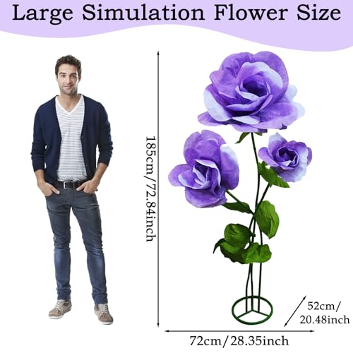 Giant Artificial Flower 3PCS 3D Realistic - Large Purple Waterproof Fake Flowers Durable Easy Maintenance Perfect for Home Garden Weddings Events Christmas Graduation Party Decorations - color: 3pcs-roses-purple