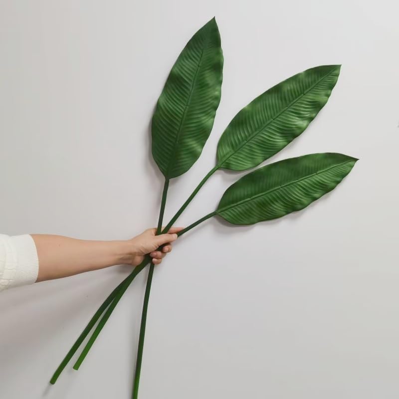3Pcs 37.5“Large Banana Tree Artificial Plant Leaf,Fake Green Plants,Artificial Palm Leaf,Artificial Greenery Leaves for Home Kitchen Garden Wedding Party Tropical Leaves Decor