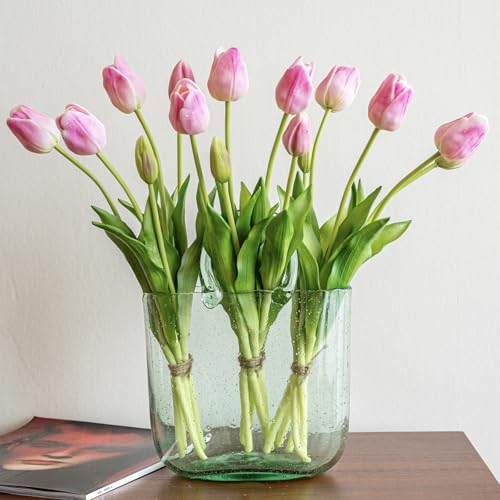 Artificial Tulips Flowers,Latex Bouquet, Fake Tulips,Spring Wedding Home Room Table Centerpiece Decor - color: 15pcs Baby Pink(no Vase)