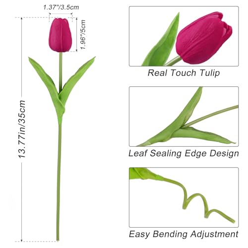 Beferr 18pcs Tulips Artificial Flowers Faux Tulip Real Touch Fake Flowers Bouquets Arrangements for Mothers Day Easter Spring Flowers Gifts Home Table Decor Rose Red - color: P-18pcs-1colors-rose Red, size: 18PCS