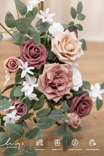 Ling's moment 2pcs Wedding Flowers Garland Artificial Floral Swag Arch Decorations Greenery Arrangements Dusty Rose Mauve Ceremony Reception Garden Easel Wall Entryway Outdoor Board(NOT Include Sign) - color: Dusty Rose & Mauve