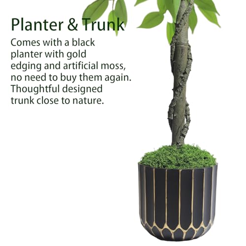 Artificial Ficus Tree 4FT Tall, Artificial Plants Indoor with Black Planter Faux Ficus Tree Realistic Faux Silk Plant for Home Office Living Room, Porch, Garden Decor