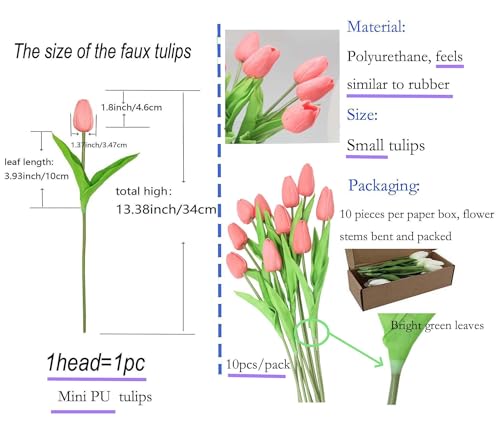10-Heads Artificial Flowers PU Mini Real Touch Tulip Bouquets for Home Wedding Party Centerpiece Decoration (Coral) - color: Coral