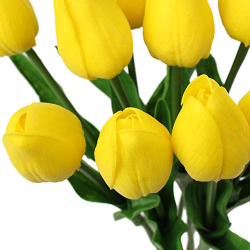 10 Pcs Yellow Tulips Artificial Flowers Real Touch Fake Tulips Fake Flowers for Mother's Day 13.5" Faux Tulips Faux Flowers Bulk Artificial Tulips Flowers for Vase Centerpieces Home Wedding Bouquet - color: Yellow #10