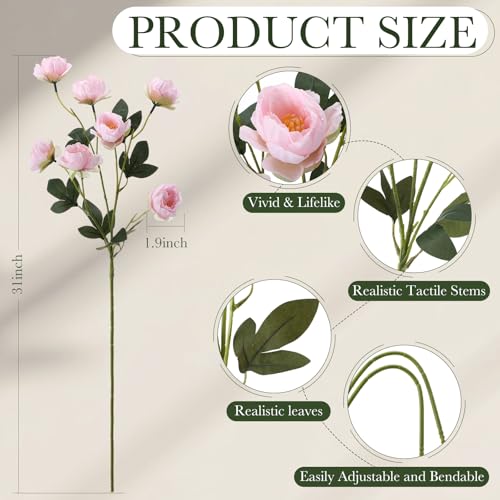 6 Pcs 32" Large Light Pink Artificial Peonies Stems Flowers, Real Look Faux Silk Peony Bouquet 42 Heads Total for Vase Filler, Farmhouse Rustic Neutral Home Decor, Wedding Centerpieces - color: Light Pink