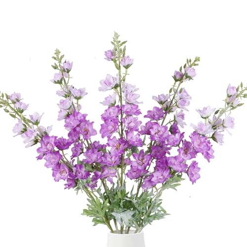 IPOPU 37" Purple Delphinium Artificial Flowers 5PCS Real Look Flocked Faux Delphinium Flowers with Fuzz Long Stem Silk Larkspur Snapdragon for Wedding & Home Decor(Purple) - color: Purple