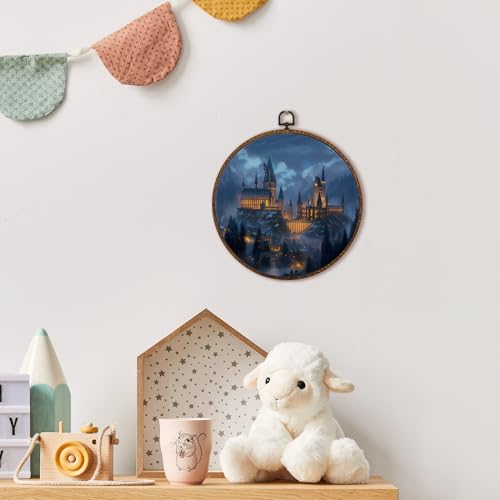 MOTERMATE Dark Academia Castle Wall Art Decor Round Framed, Magical Misty Forest Canvas Wall Art Artwork Prints, Fantasy Witchy Hanging Decor Decorations for Home Bedroom Living Room, 10x10 Inch - color: castleA