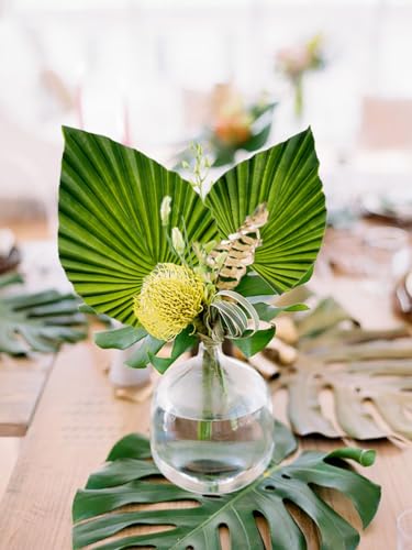 6 Pcs Pu Foam Artificial Palm Leaf Faux Palm Tropical Leaves Fake Palm Fronds for DIY Wedding Bouquets Fake Leaves for Centerpieces Arrangements Bridal Shower Leaf Stem for Party Home Decor-Green - color: Palm #09