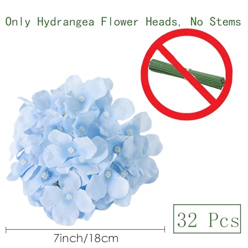 HinyoCo 32 Pcs Silk Hydrangea Artificial Flowers Hydrangea Heads No Stems, Used for Home Wedding Party Decoration (Light Blue) - color: Light Blue