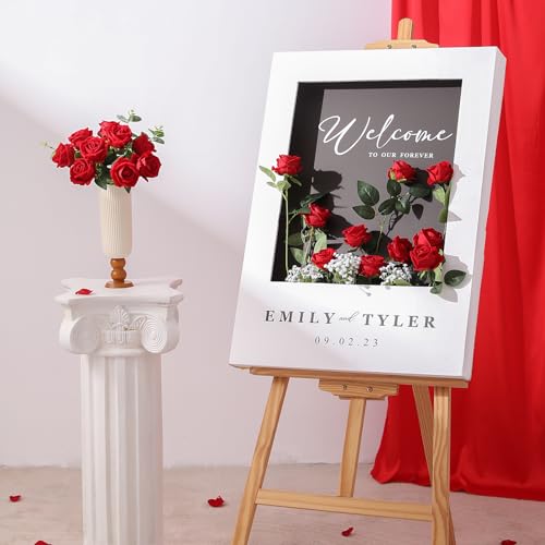 Hawesome 12PCS Artificial Flowers Fake Roses, Realistic Velvet Long Stem Red Roses Bouquet for Wedding Centerpiece Home Decor Party & Valentines (Red) - color: Red
