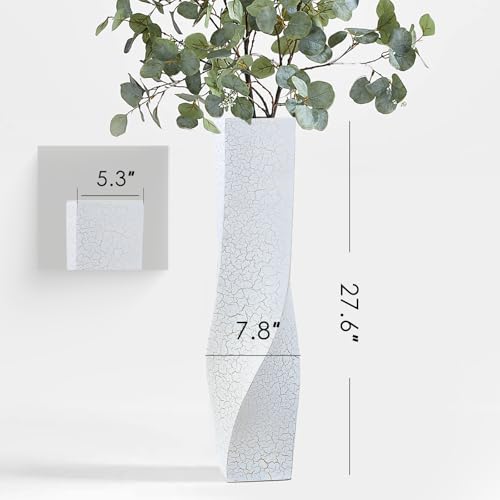 Extra Tall Floor Vase 27.5 Inch, White Resin Vases with Gold Web Pattern, Large Modern Vase for Living Room Corner Bedroom Entryway, Decorative Vase for Pampas Grass Dried Flowers Branches - color: White, size: 27.56 Inches