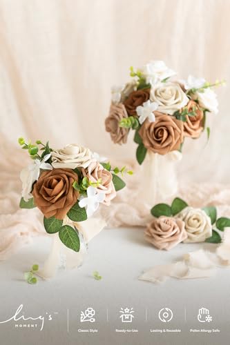Ling's moment Artificial Flowers, 25Pcs 3" Roses in Autumn Shades, Realistic DIY Foam Floral Decor for Wedding Bouquets/Centerpieces, Outdoor Party Backdrops, Room/Table, and Garden/Pot Decorations - color: Shade of Autumn, size: 25Pcs