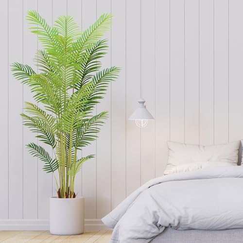 7FT Artificial Palm Tree Indoor with White Pot, Realistic Leaves, 18 Trunks Adjustable Branches, Tall Faux Fake Palm Plant, Ideal for Living Room Bedroom Office Home Interior Aesthetic Decor - color: 7ft Palm Tree