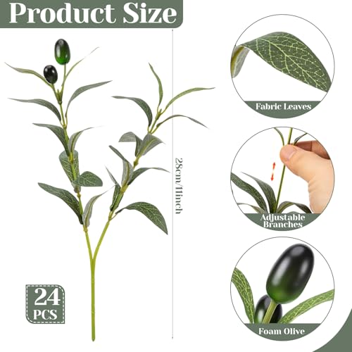Norme 24 Pcs Mini Faux Olive Branches Stems for Small Vases 11 Inch Artificial Olive Leaves with Lifelike Olives Artificial Indoor Greenery Decor for Home Office Wedding Party Centerpieces Decor