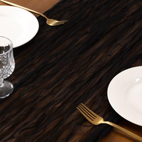 Socomi Black Cheesecloth Table Runner Tulle Gauze Cheese clothBoho Rustic 120 inch 10FT Runner for Wedding Party Baby Shower Birthday Holiday Decorations 3pcs - color: Black, size: 10ft X 3pcs