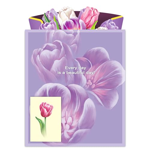 Airpark Pop Up Flower Bouquet Card for Women, 3D Floral Greeting Card with Envelope and Note, Birthday Thank You Thinking of You Get Well Gift for Mom Friend Wife Teacher, Tulip - style: Tulips