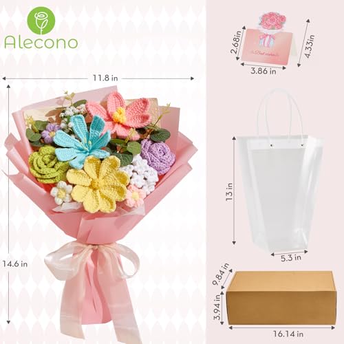 Alecono Crochet Flower Bouquet, Pastel Knitted Flowers, Crochet Tulip Rose Flower for Lover Anniversary Birthday Party Mother's Day Graduation Gifts (Include Card) - color: Pastel, size: Large