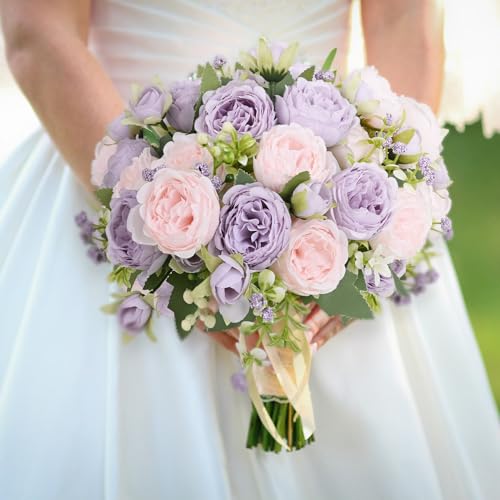 MARTINE MALL 2 Packs Peonies Artificial Flowers, Pinkish-Purple Artificial Peonies, Silk Peonies Flowers Fake Peonies Artificial Flowers Peonies Bouquet for Centerpiece Table Wedding Party Home Decor - color: Pinkish-purple, size: 2PCS