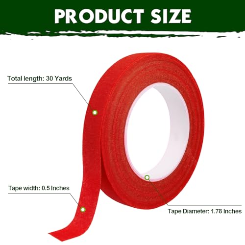 DOMMARE Floral Tape Flower Tape, 2Pcs 1/2 Inch Flower Wrapping Tape, Floral Bouquet Supplies for Bouquet, Wedding Bouquet, Wreath, Floral Arranging Flowers Stem Wrapping, Garden Decor, Red 32 Yard - color: 2Pcs Red, style: Normal & Non-sticky