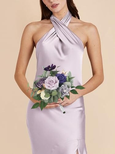 Rinlong Purple Bridesmaid Bouquet for Wedding, Prom, Homecoming | Silk Bridal Bouquet, Destination Friendly - color: 14-purple
