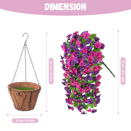 INXUGAO Artificial Flowers with Hanging Basket, Outdoor Faux Plants Silk Morning Glory Vines, Fake Green Arrangement for Garden Patio Spring Summer Decor(4pcs,Purple Red Violet) - color: Purple Red Violet