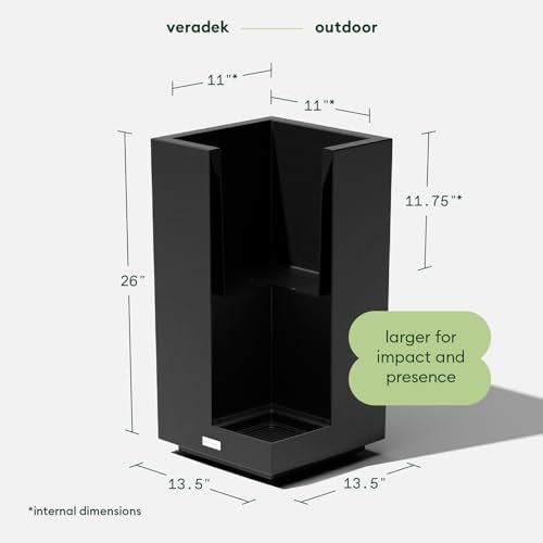Veradek Block Series Pedestal Planter - Tall Planter for Indoor or Outdoor Front Porch | All-Weather Use with Removable Insert Bucket | Modern Décor for Flowers, Tall Trees, Faux Plants - color: Black, size: 26"H x 13.5"W