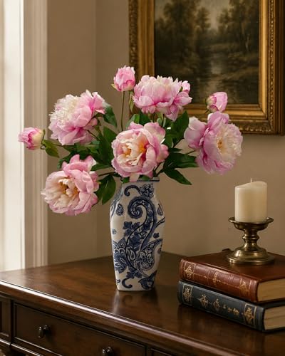 4 Pcs Silk Peonies Artificial Flowers Bulk Faux Peony Bouquet Fake Flower for Wedding Bridal Shower Centerpieces DIY Floral Arrangements Home Party Decorations (Peach Red) - color: Peach Red