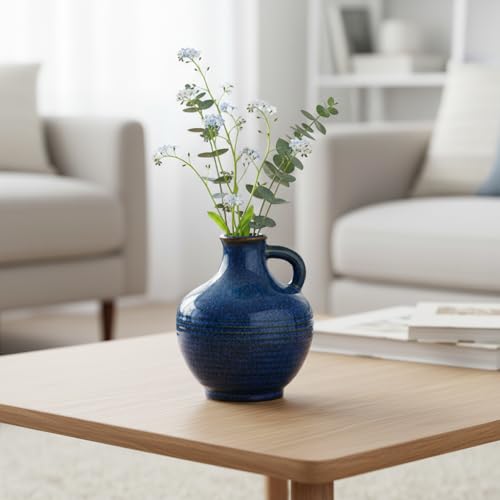 Sunddo 6 Inch Blue Ceramic Vase - Small Rustic Vases for Home Decor, Pitcher Modern Flower Vase for Bookshelf and Bathroom Decor, Nightstand, Dining, Centerpiece Table Decorations - color: Dark Blue - 6, size: 6 Inch