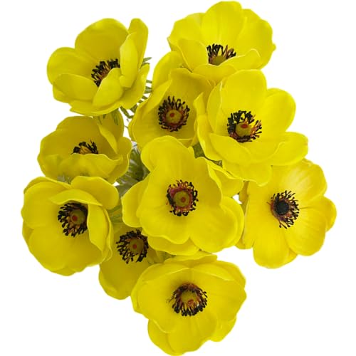 5Pcs Artifical Real Touch PU Anemone Flower Bouquet Room Home Decor (Yellow) - color: Yellow