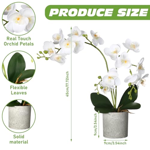 Suncalla 2 Pcs Fake Orchids Flowers in Pot Faux Orchids Artificial Floral Phalaenopsis with Vase for Home Wedding Table Centerpiece Bathroom Indoor Room Office Desk Decoration