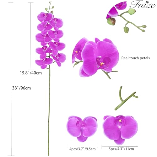 Fnize Artificial Orchid Stems Real Touch Latex Phalaenopsis Branches Faux Cymbidium Flowers 9 Large Petals 38 Inches 2pcs (Purple) - color: Purple