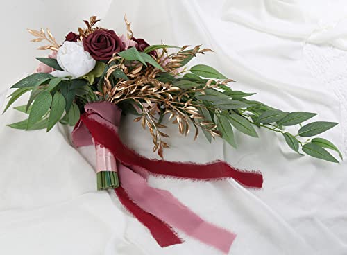 9 Inch Artificial Wedding Bouquets for Bride Bridal Bouquet Bridesmaid Bouquet Tossing Bouquet for Wedding Ceremony Anniversary Bridal Shower(Marsala & Blush) - color: Marsala & Blush