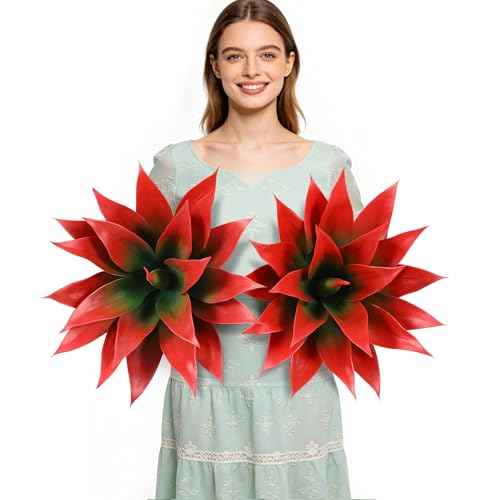 Wertuirk 18 Inch Artificial Agave Plant Set of 2, Realistic Faux Succulents with Vibrant Color, UV Resistant Fall Fake Plants for Indoor Outdoor, Home, Garden Decor (Red×2, Medium) - color: Red×2, size: Medium