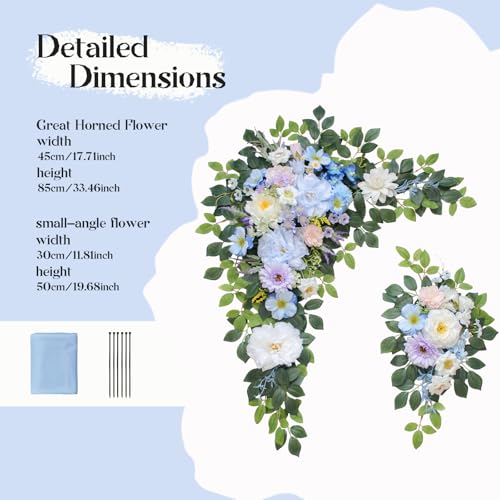 Odouzy Wedding Arch Flowers Kit,Artificial Flower Arch Decor (Set of 3),2pcs Artificial Flower Arrangement with 1pc Sheer Drape for Wedding Decor Reception Backdrop Floral Decorations (Sky Blue) - color: Sky Blue