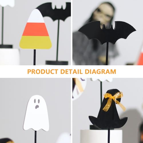 JIALEIXI Halloween Decorations, 6PCS Wooden Sign Tabletop Centerpieces Decorations Include Ghost/Bat/Black Cat/Witch Hat, for Home Farmhouse Indoor Party Decor.