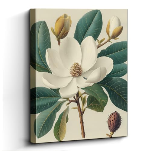 Magnolia Flower Wall Art, white magnolia bloom, botanical wall decor, laminated paper unframed canvas print, botanical poster artwork, for bedroom living room gift, 12x15 inch - color: Soft Pink Peony Glass Vase